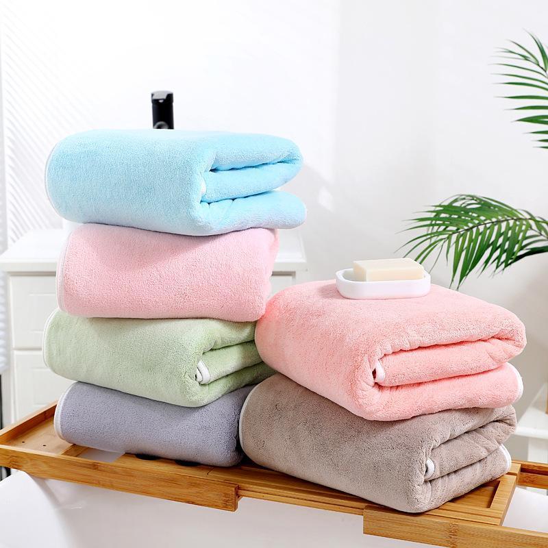 

90x180cm Thicken Super Absorb Water Coral Velvet Large Size Bath Towel Washable Adult Children Home Hotel Cozy Beach Towels1, Green