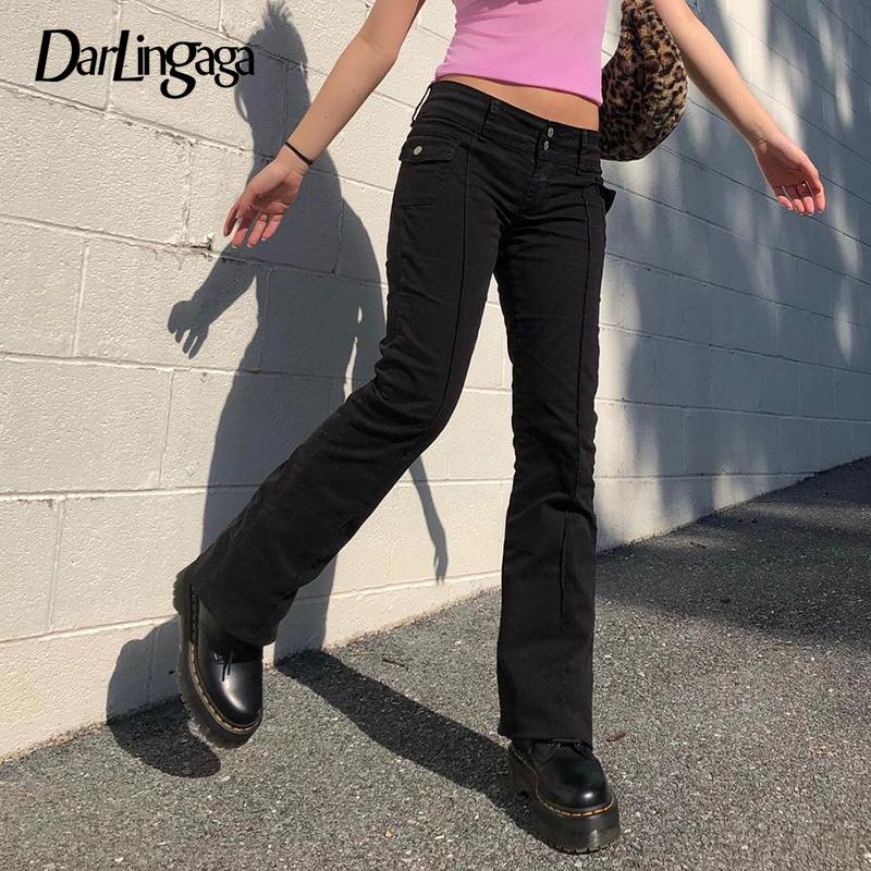 

Darlingaga Vintage Y2K Black Woman Pants Streetwear Buttons Pockets Slim Ladies Trousers Skinny Harajuku Pants Femme Pantalon, Black pants