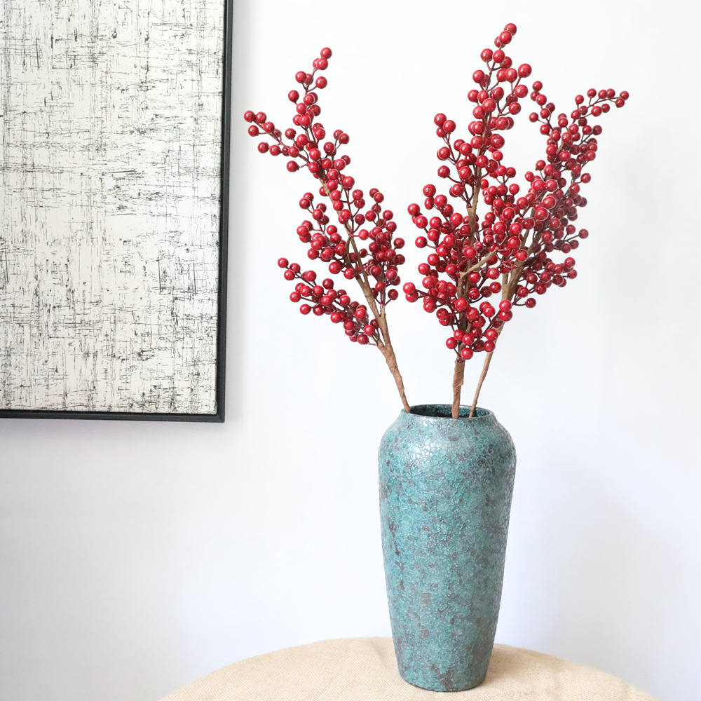 Artificial Plants Christmas Holly Red Berry Fruit Simulation Flower Decoration Home Accessories Garden Fence Fake Foam Plant-image-628680769