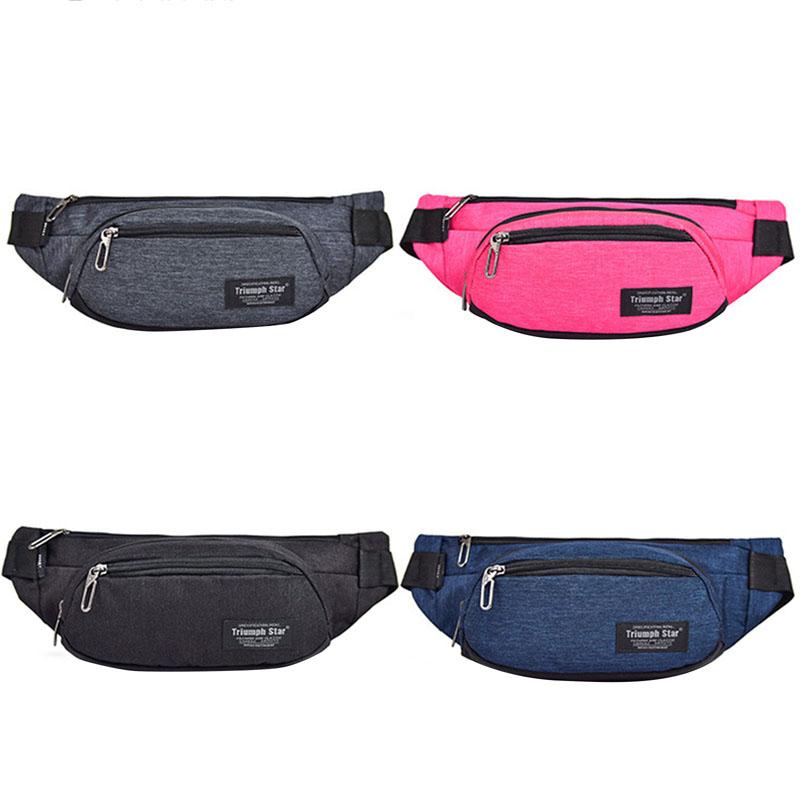 

Unisex Outdoor Canvas Waist Pack Double Storage Pockets Smooth Zipper Waterproof Coating Running Sport Diagonal Chest Bag, Black
