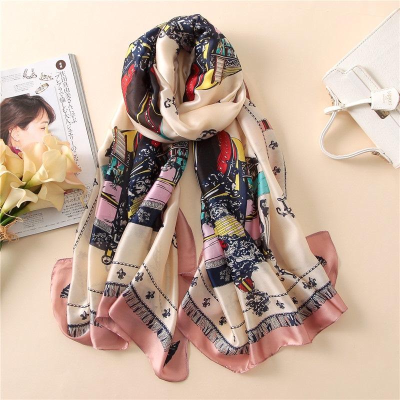 

2020 new style women Popular beach silk fashion Autumn and winter nice chain scarves wraps hijab lady muffler print shawl