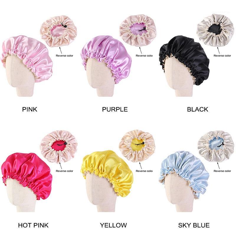 

Baby Silky Satin Bonnet Double Layer Adjustable Sleep Cap Girl Night Turban Children Solid Headwear Cute Hat Fashion Hair Wear1, Black