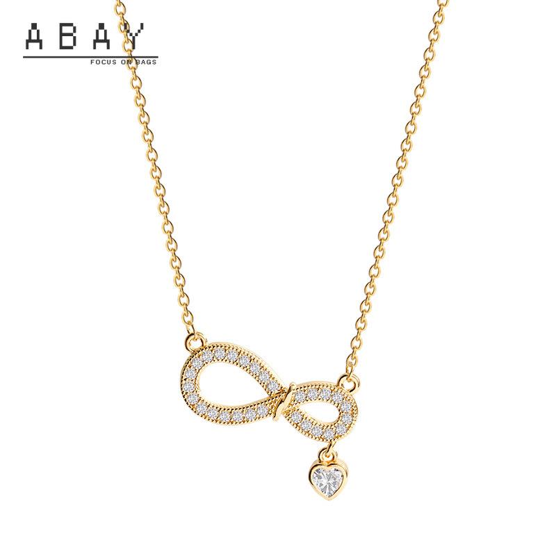

Fashion Bow Necklace Women New 2021 Simple Temperament Elegant Light Luxury Heart Love Design Sense Clavicle Chain Wholesale