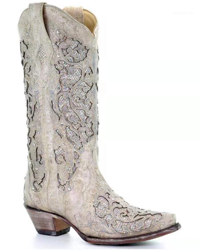 

Autumn And Winter The New Women's boots High boots Low-heeled totem embroidery manual Retro Women's shoes fashion Big size 34-431, Gray