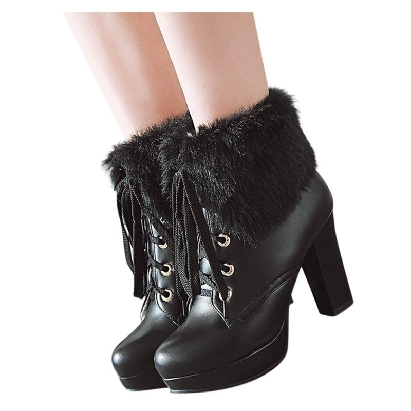 

Plus Size 35-43 Winter Casual Women Pumps Warm Ankle Boots Waterproof High Heels Snow Shoes Botas Patent Botas Mujer#3, Pink