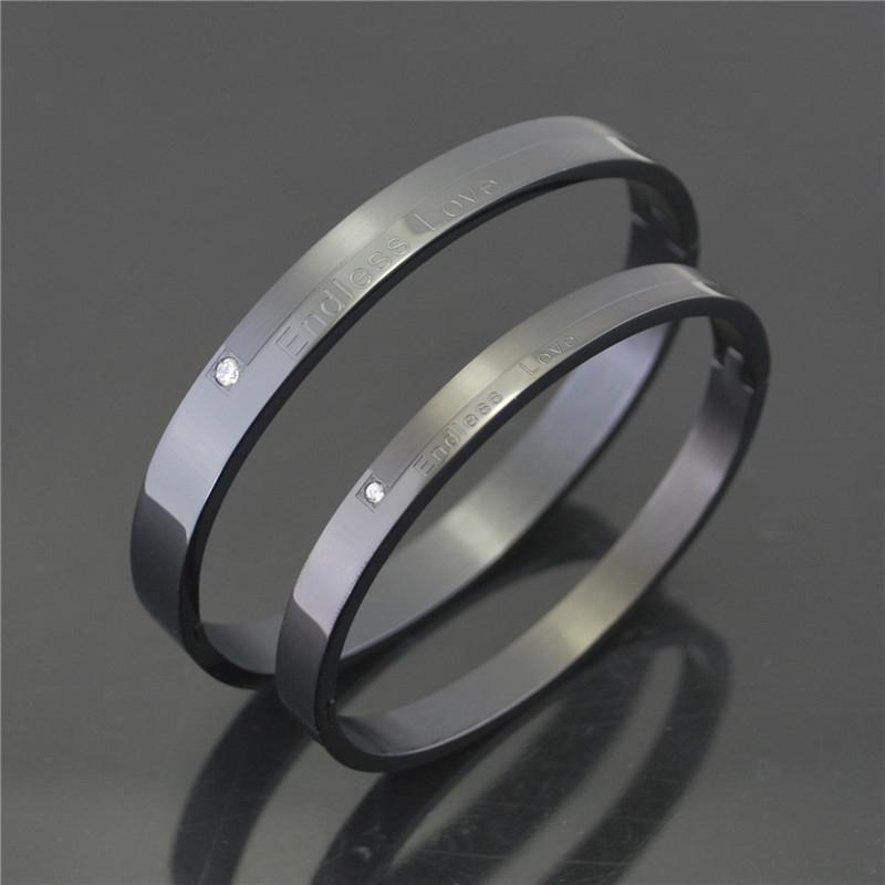 

Cute Endless Love Couple Bracelets For Women Girls Wholesale Jewelry Fashion 8mm Stainless Steel Bangles With Cubic Zirconia