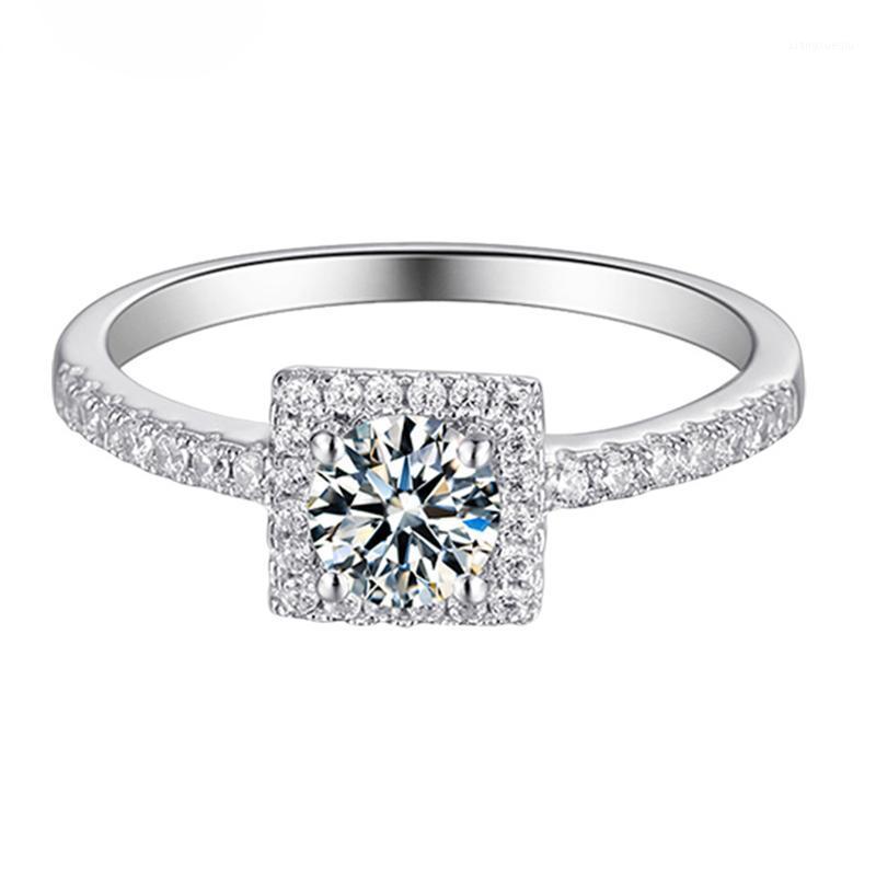 

Cluster Rings Luxury 100% 925 Sterling Silver Created Real 0.5 D Color Moissanite Square Engagement For Women Party Fine Jewelry, Golden;silver