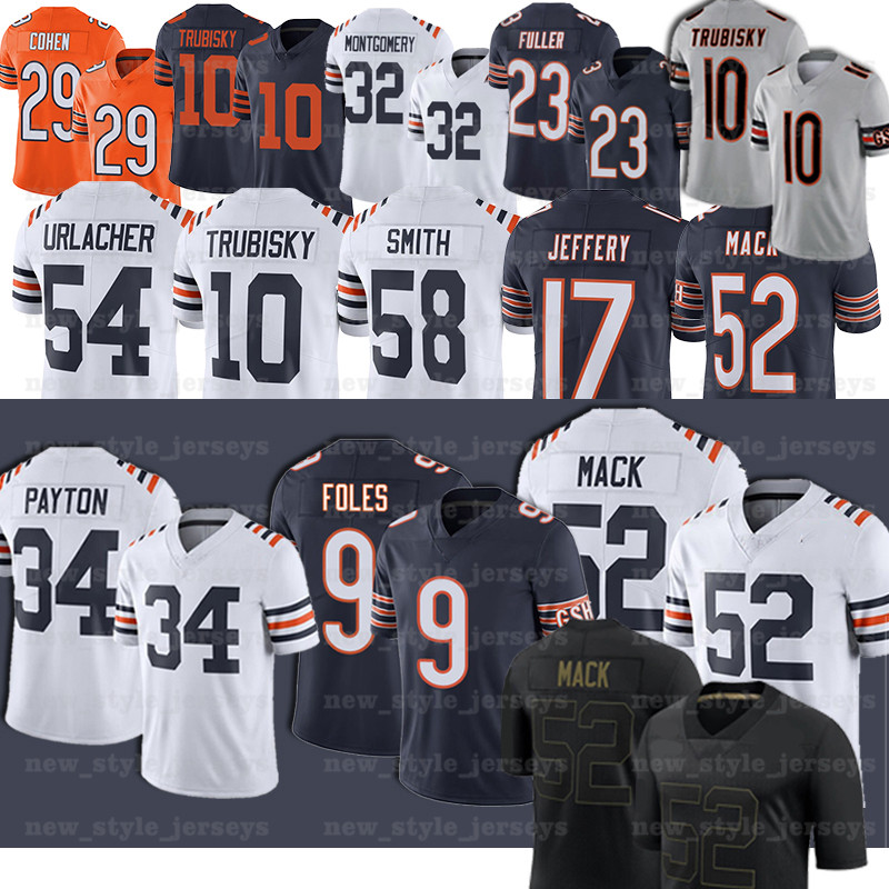 

52 Khalil Mack 9 Nick Foles 10 Mitchell Trubisky Walter Payton arik Cohen Cole Kmet Allen Robinson II Brian Urlacher Football Jerseys, Men(xiong dui)