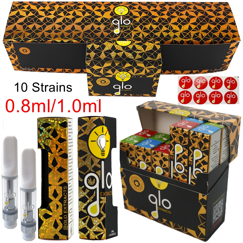 

New Glo Extracts Vape Cartridges Packaging Atomizers 0.8ml 1ml 510 Ceramic Cartridge Thick Oil Dab Wax Vaporizer Empty Vapes Pen Carts