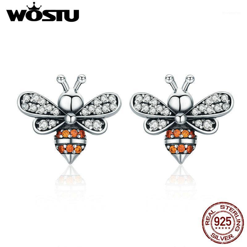 

WOSTU Hot Design Real 925 Sterling Silver Cute Bees Stud Earrings for Women S925 Silver Brand Jewelry Gift CQE3441