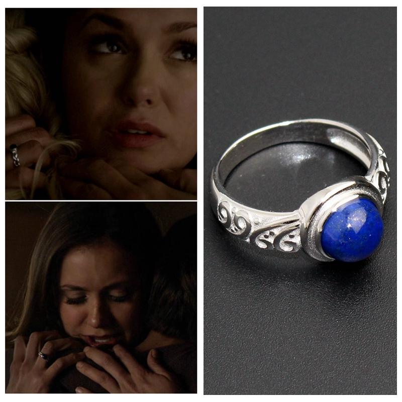 

925 Sterling Silver Movie "The Vampire Diaries" Elena Gilbert Inspired Daylight Ring Real Lapis Lazuli