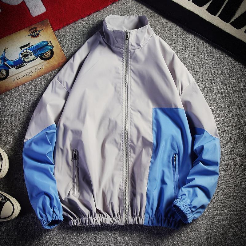 

Men Jackets Spring Autumn Loose Stitching Thin Retro Hip Hop Streetwear Windbreaker Block Patchwork Coats Chamarras Para Hombre, Black