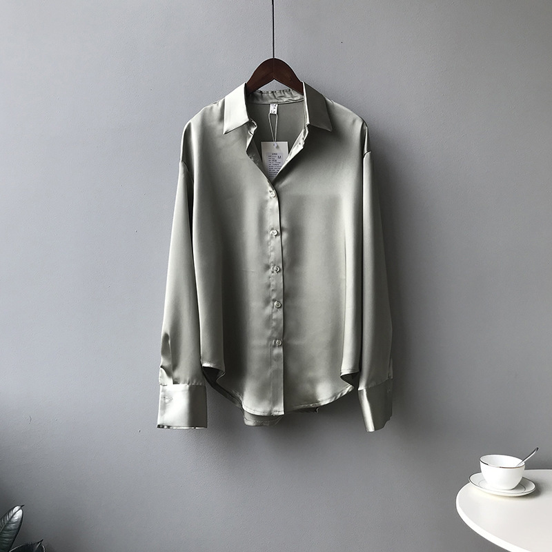 

2021 New Oversize V-neck Spring Summer Solid Color Long Sleeve Chic Loose Blouse Shirt Women Female Button Top Zn25, Beige