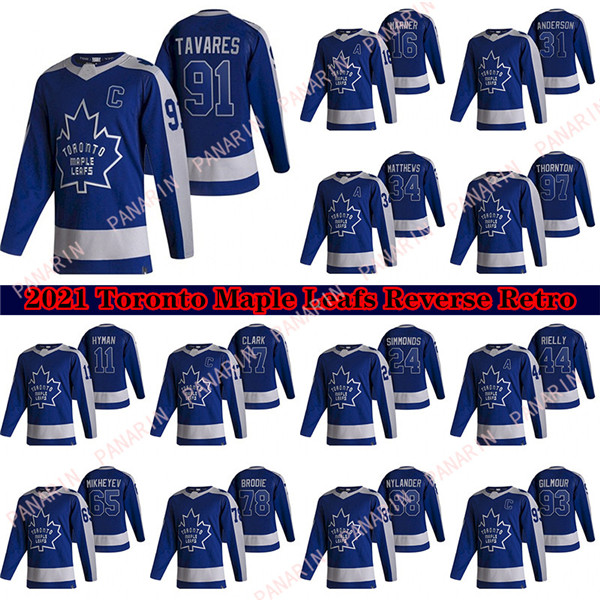 

Toronto Maple Leafs Jersey 2020-21 Reverse Retro 91 John Tavares 34 Auston Matthew 16 Marner 97 Joe Thornton 24 Simmonds Hockey Jerseys, Blue