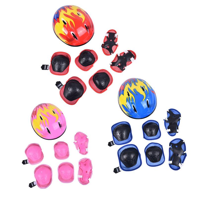 

7Pcs/set Kids Cycling Protective Gear Bike Helmet Knee Wrist Elbow Guard Roller, Red