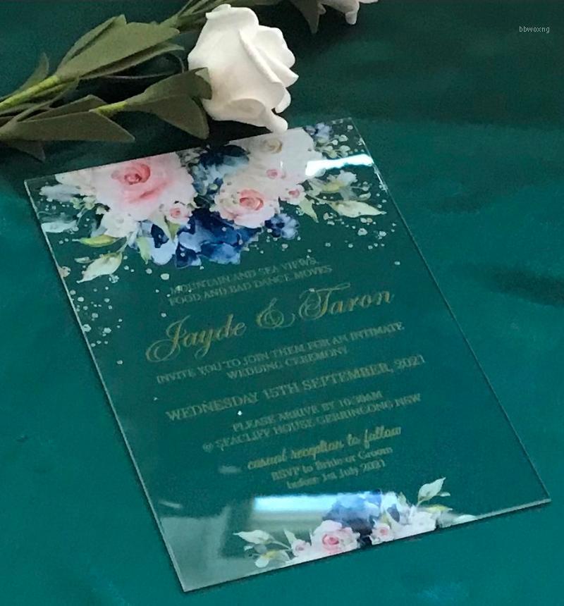 

Floral 10pcs Acrylic Wedding Invitation,gold Acrylic Invitation,Graduation Invitations,Printing Invites,Pocket envelopes1