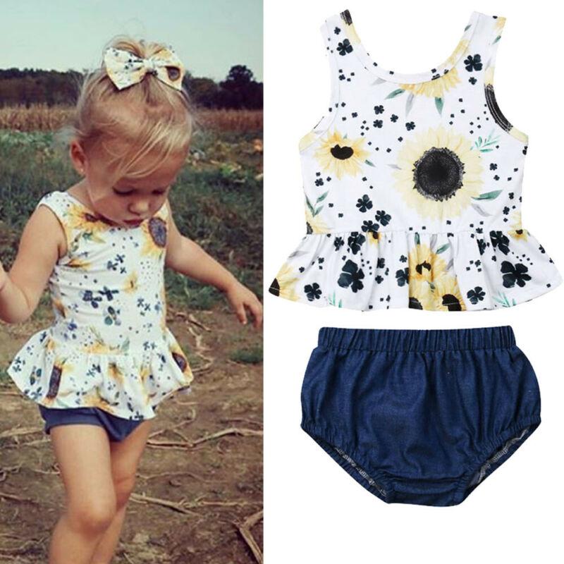 

Toddler Kids Baby Girl Outfits Clothes Floral Vest Tank Tops Pants/Shorts Sets, As pic