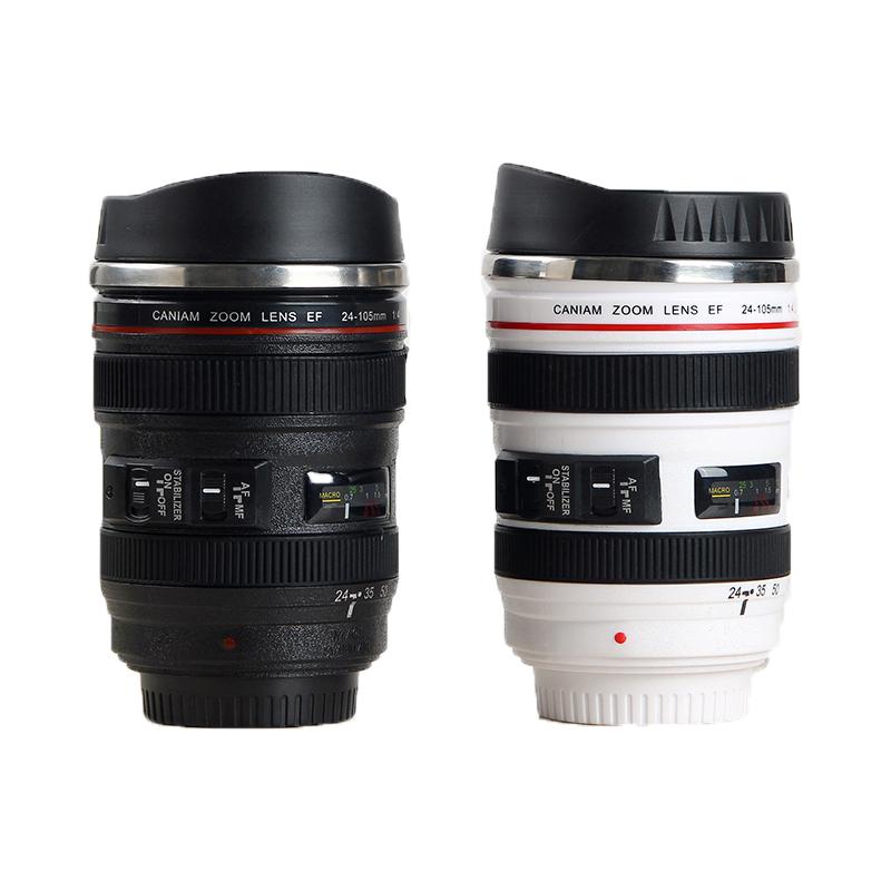 

Stainless Steel Camera EF24-105mm Coffee Lens Mug White Black Coffee Mugs Creative Gift Cups canecas tazas vaso café