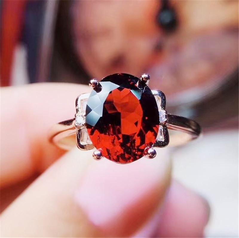 

Cluster Rings Natural Real Red Garnet Big Ring Per Jewelry 9*11mm 3.8ct Gemstone 925 Sterling Silver Fine Women J211261, Golden;silver