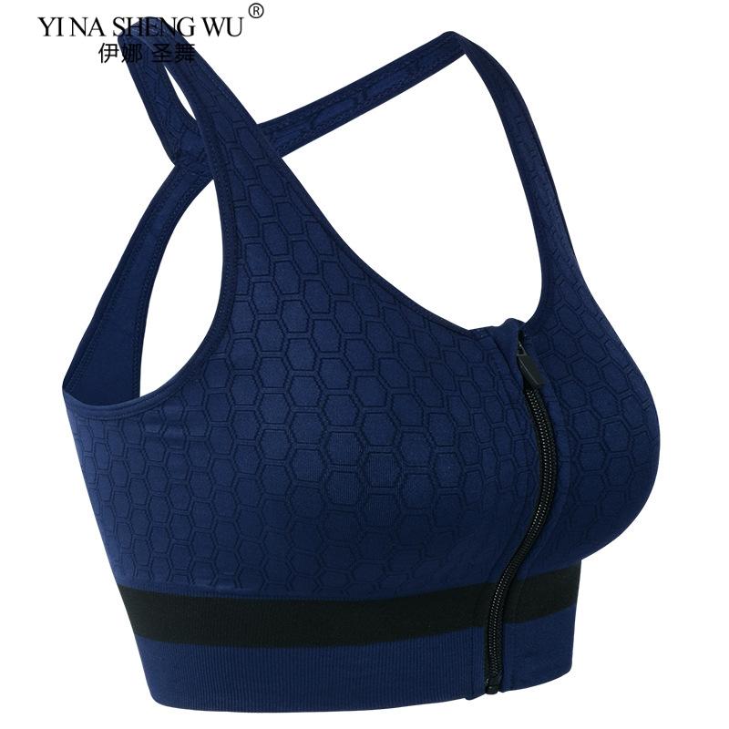 

High Quality Women Zipper Sports Bras Wirefree Padded Push Up Gym Tops Lady Girls Breathable Fitness Run Gym Yoga Sport Bra Vest, 317-navy blue bra