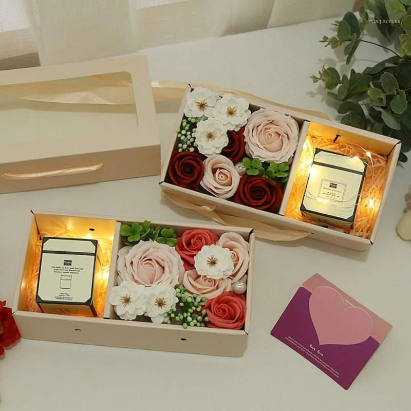 

Artificial Flower Soap Rose Flower Gift Box Valentine day Romantic With Aroma Candle For Wedding Anniversary1, Pink 2