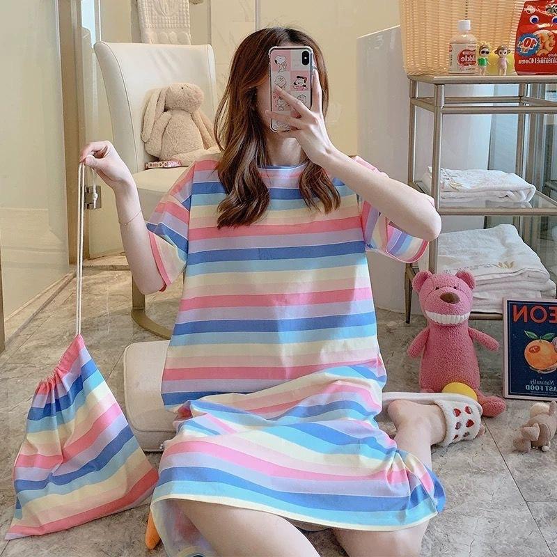 

Summer Autumn Women's Short Thin Cotton SleepweaHome Nightshirt Women Causal Sleepwear Loose Ladies Nightgown Women Dress