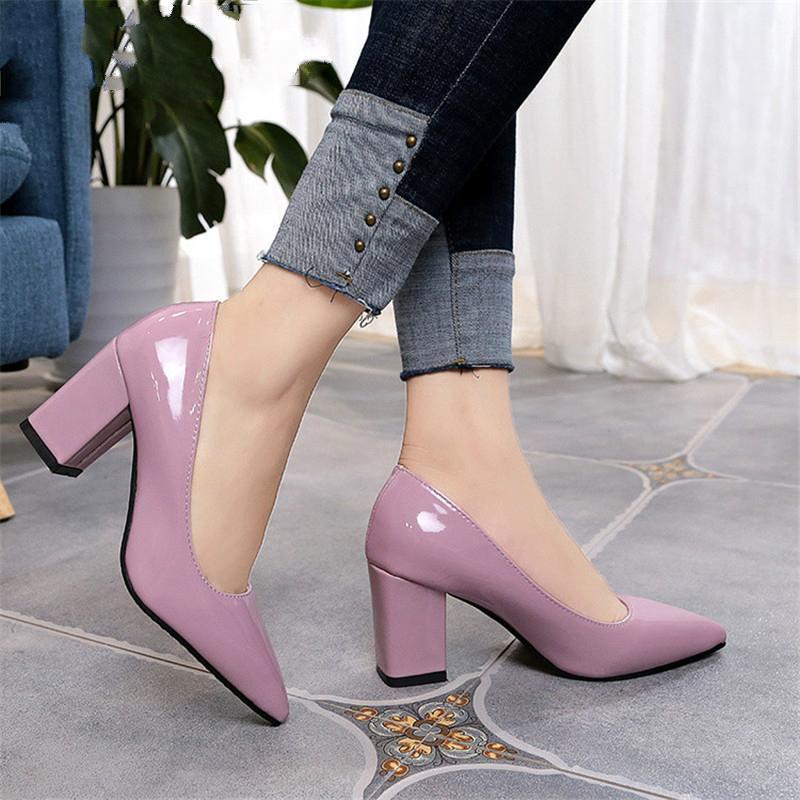 

2021 Women's High Heels Sexy Bride Party Mid Heel Pointed Toe Shallow Mouth High Heel Shoes Women Shoes Big Size 35-431, Pink