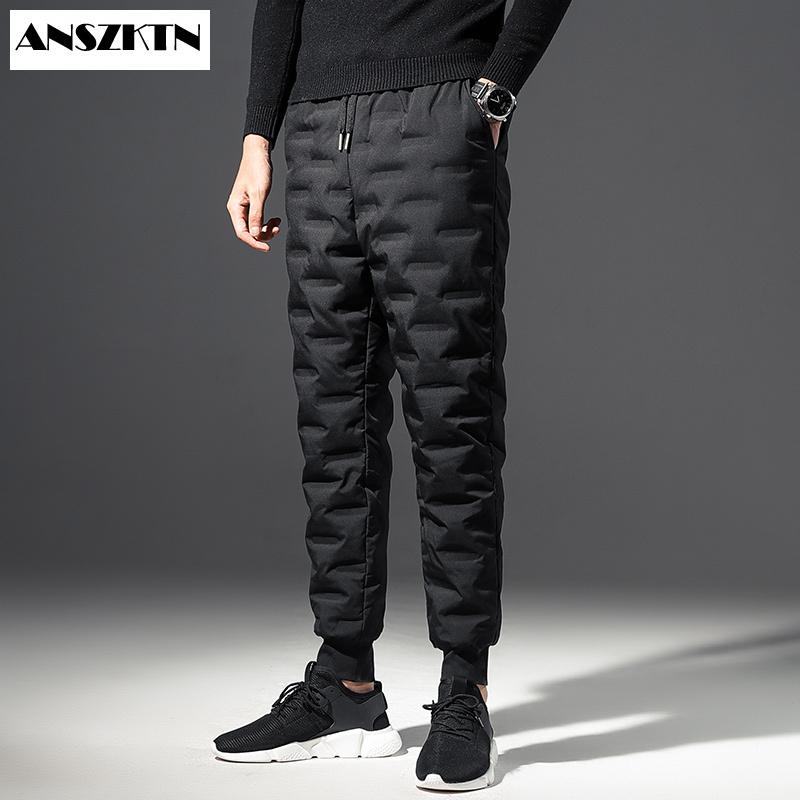 

ANSZKTN 2020 new down pants winter thick warm wind-proof white duck down foot pants over the cold Duck Padded Trousers, Black