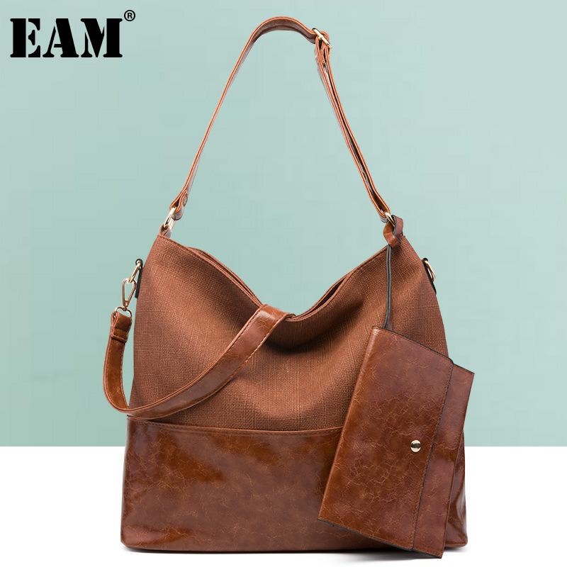 

[EAM] Women New Retro Tote Bag Composite Bag PU Leather Personality All-match Crossbody Shoulder Fashion Tide 2021 18A1589, Black