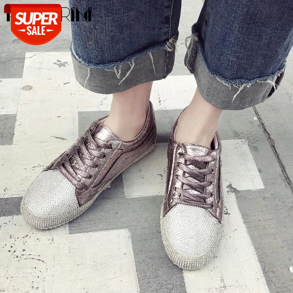 

RIBETRINI Bling Girl Rhinestone shoes lace Round Toe Shoes Spring Women Flats Silver Fashion Leisure Platform Flats #jx4g, Black