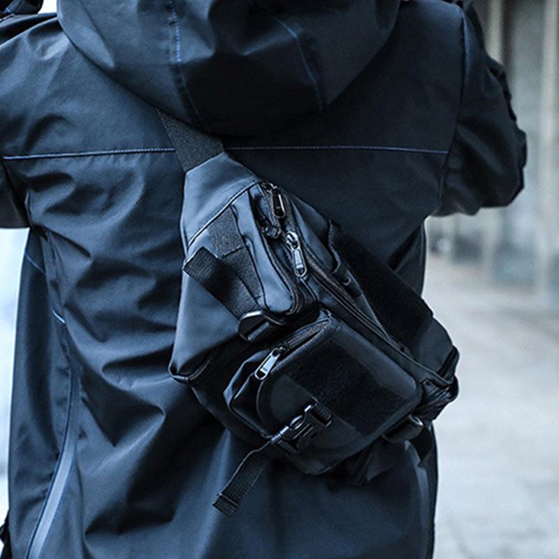 

Outdoor Tactical Waist Pack Streetwear Functional Chest Bag Pack Tactical Waist Bag Men Camping Hiking fashion Pouch shoulder, Black