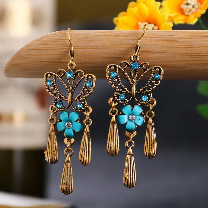

6 Color Butterfly Jhumka Earrings Jewelry Gypsy Vintage Flower Alloy Ethnic Tribe Earrings Wedding Jewelry1