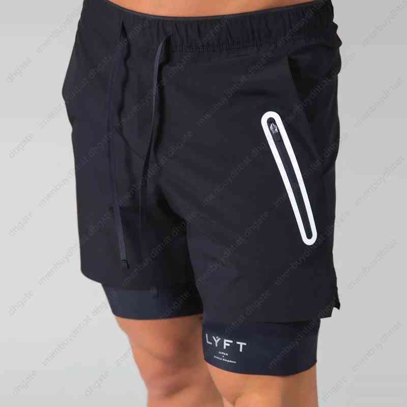 

2021 Summer New Two-in-one Jogging Fitness Training Quick-drying Men's Sports Shorts Zipper Pocket Navy Blue Casual Pants 03bx4nvp, White;black