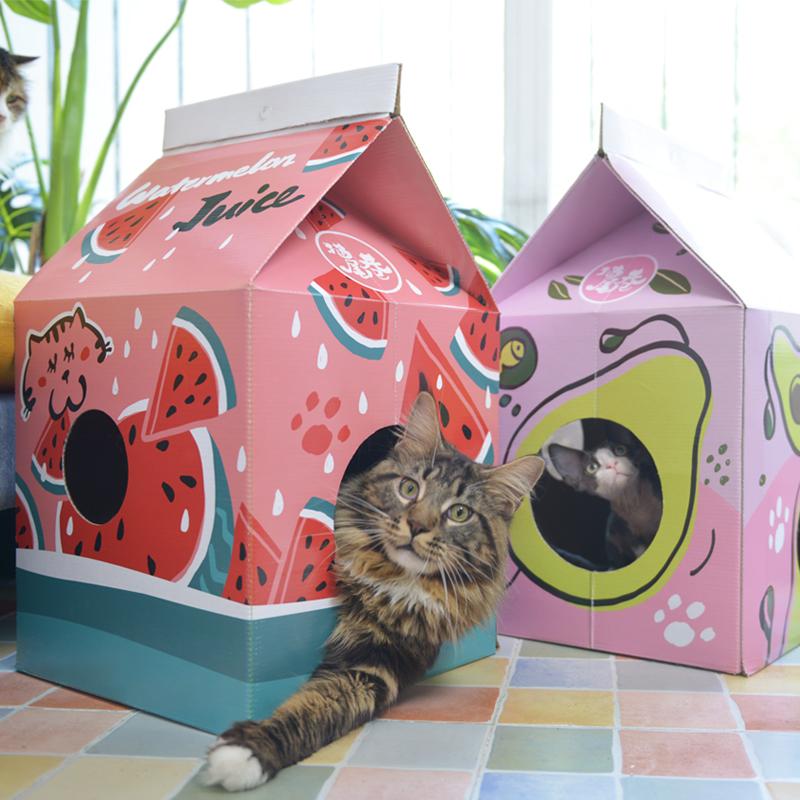 

MPK Store] Japanese Cute Juice Box House Cat Bed Cat Scratch Board, Sofa, Toy