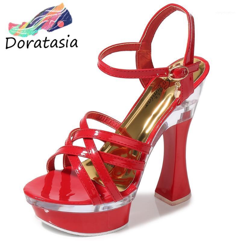 

DORATASIA Sexy Women Platform Thin Belt Rhinestone Fashion High Heels Shoes Consise Classic Sandals Women Party Sandals1, Black