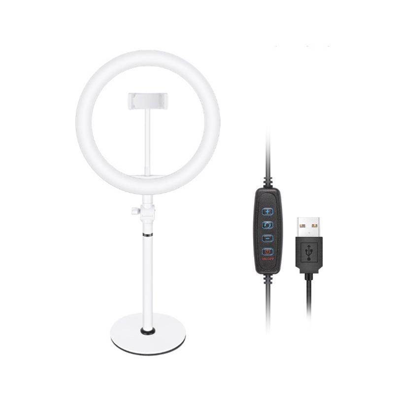 

RISE-10 Inch LED Ring Light 5V 8W 3800-6800K Photography Dimmable Selfie Ring Light Video Live Makeup Lamp+Phone Holder USB