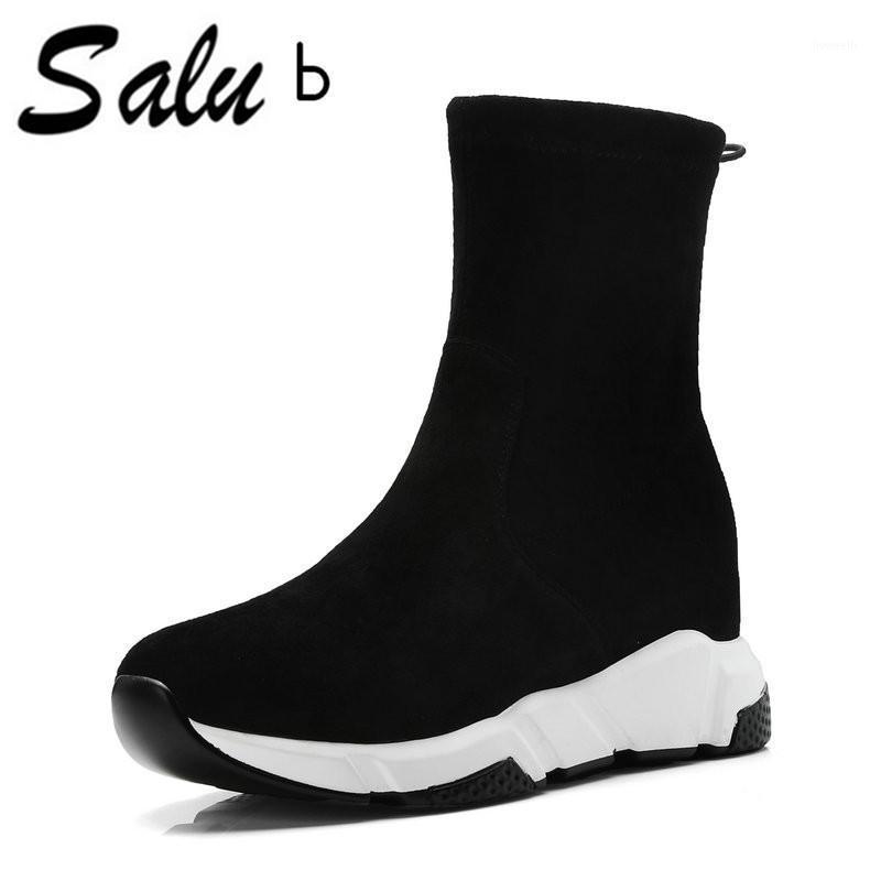 

Salu New ankle Genuine leather boots women Winter shoes woman Black Grey suede High quality1, Huiduan