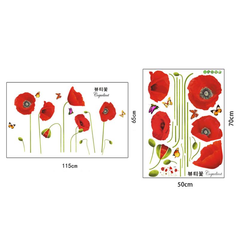 

1x PVC Decorative Large Red Poppy Flower Wall Stickers Art Decal Mural Decor Home Office DIY Wall Sticker