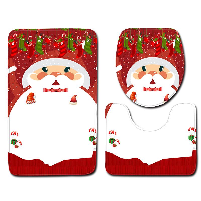 

3x Christmas Bath Mat Christmas Snowman Bathroom Toilet Decor Non-Slip Pedestal Rug + Lid Toilet Cover + Bath Mat Set