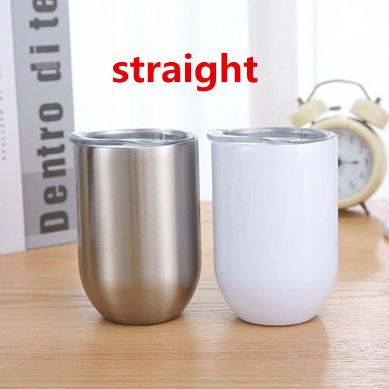 

Sublimation Blank straight Wine Tumbler with Lid and Straw Egg mug Heat Transfer Double Wall Insulated Tumblers Polymer Coating for sublimation, White