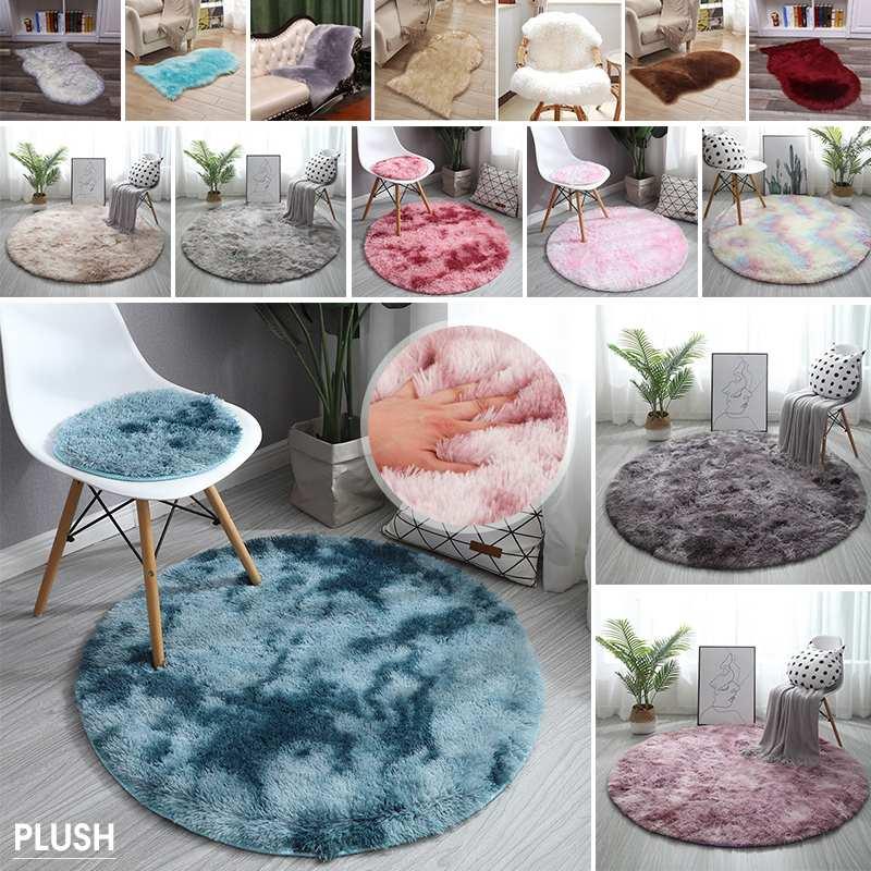 

2 Style Fluffy Rugs Chair Cover MultiColors Warm Hairy Wool Carpet Seat Pad Plain Soft Area Rugs Home Cloakroom Decor Washable, Style a coffee