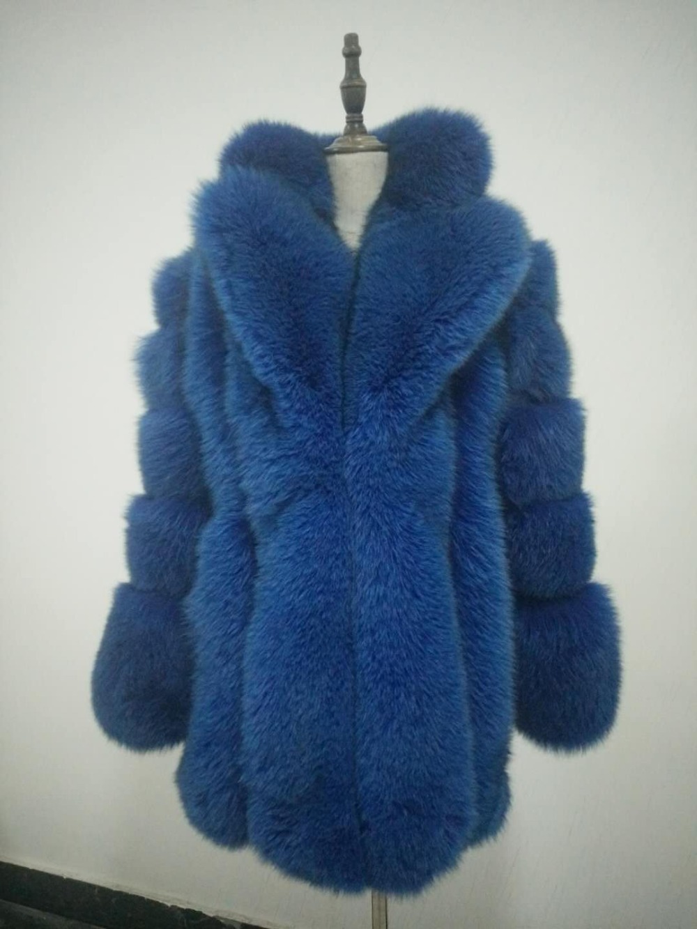 

Fur Natural Ladies Fox Skin Medium Leather Long Outerwear Big Lapel Suit Turtleneck Warm Jacket Xo6l, Blue