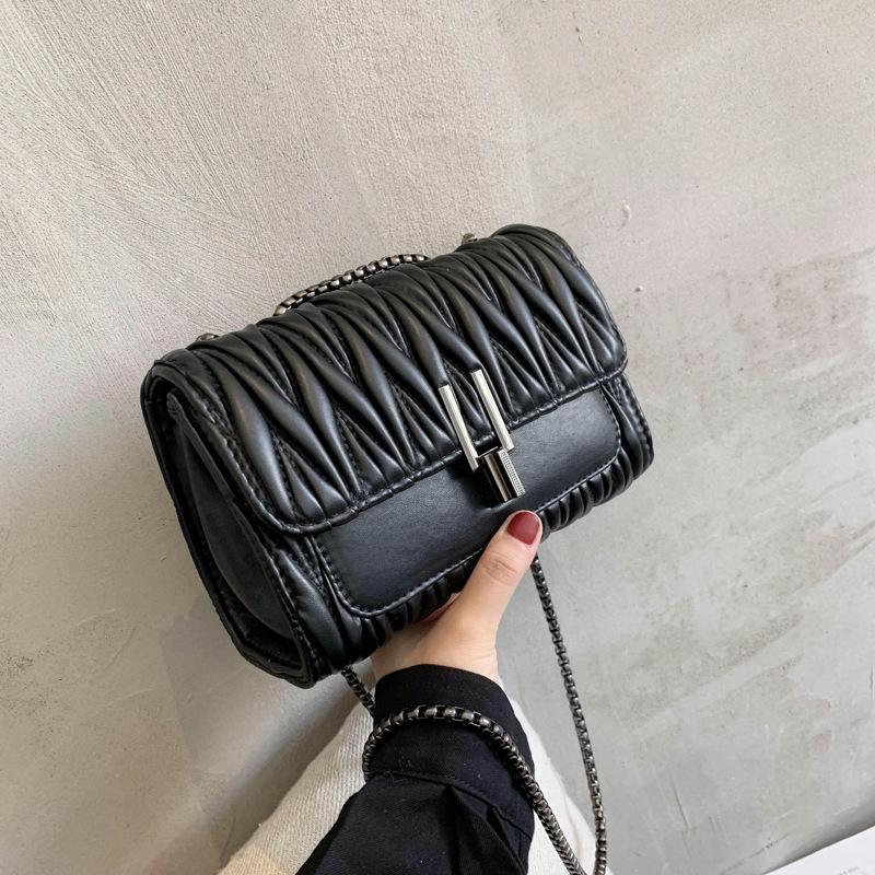 

Bag women's 2021 new trend single shoulder bag cross link Fashion versatile Pu solid color women's, Black