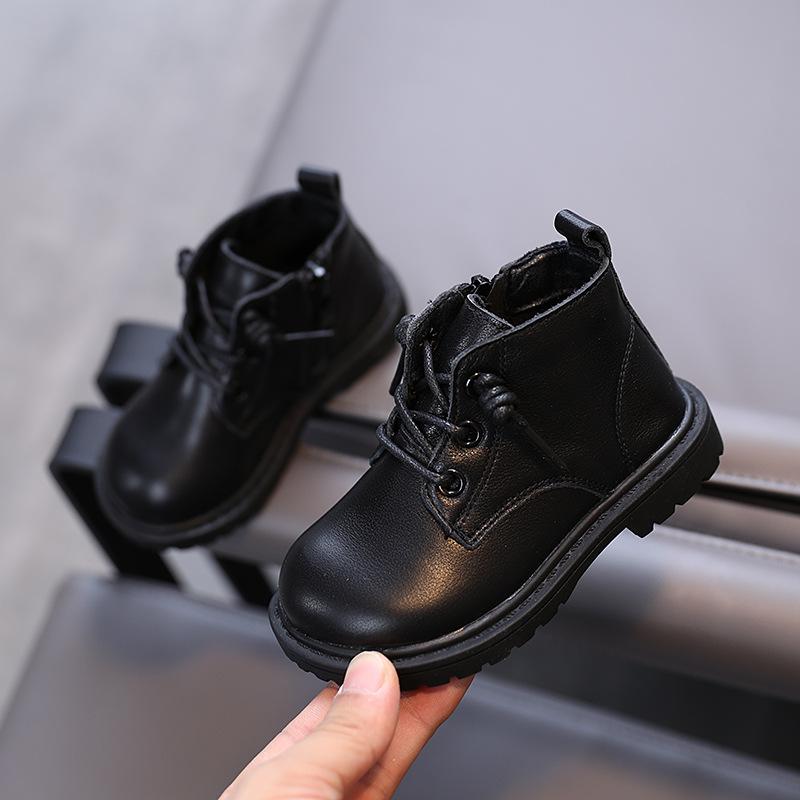 

Autumn and Winter Baby Girls Casual Short Boots Genuine Leather Princess Black Boots Children Shoes