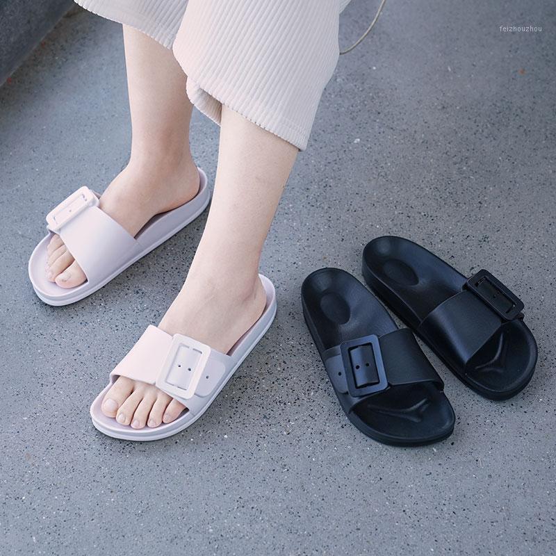 

2020 Women Slippers Summer Simple Casual Beach Sandals Valentine Slippers Square Buckle slip on women Sandals Home Shoes Indoor1, Black