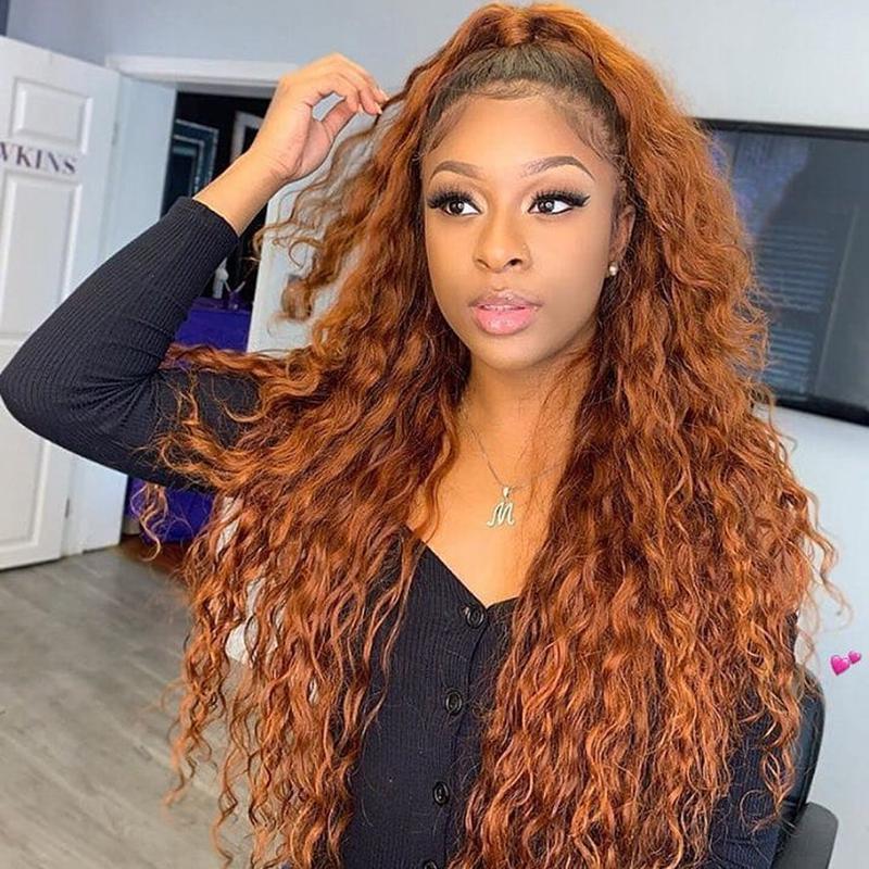 

Orange Ombre Color Curly Wigs Lace Front Human Wigs With Baby Hair 180 250 Density Pre Plucked Bleached Knots 13*4 Honey Blonde, 1b orange