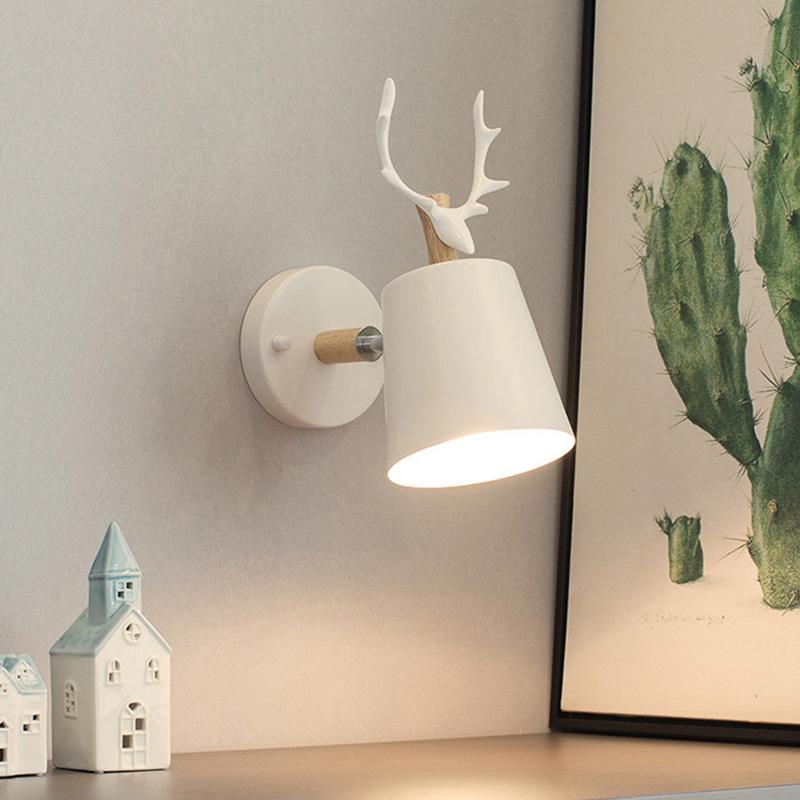 

Nordic Indoor Antler Wooden Led Wall Lamps Fixture Modern Deer Bedside Sconces Vanity Light Living Room Decoration Bathroom E27