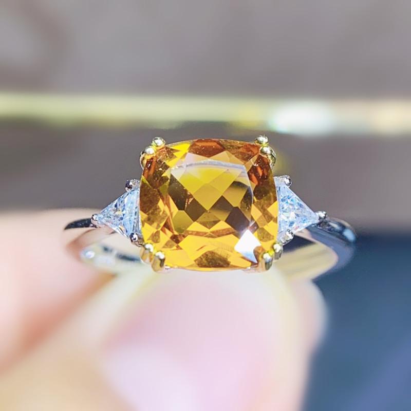 

Cluster Rings Natural Real Citrine Square Ring Per Jewelry 925 Sterling Silver 8*8mm 2.5ct Gemstone Fine J211308, Golden;silver