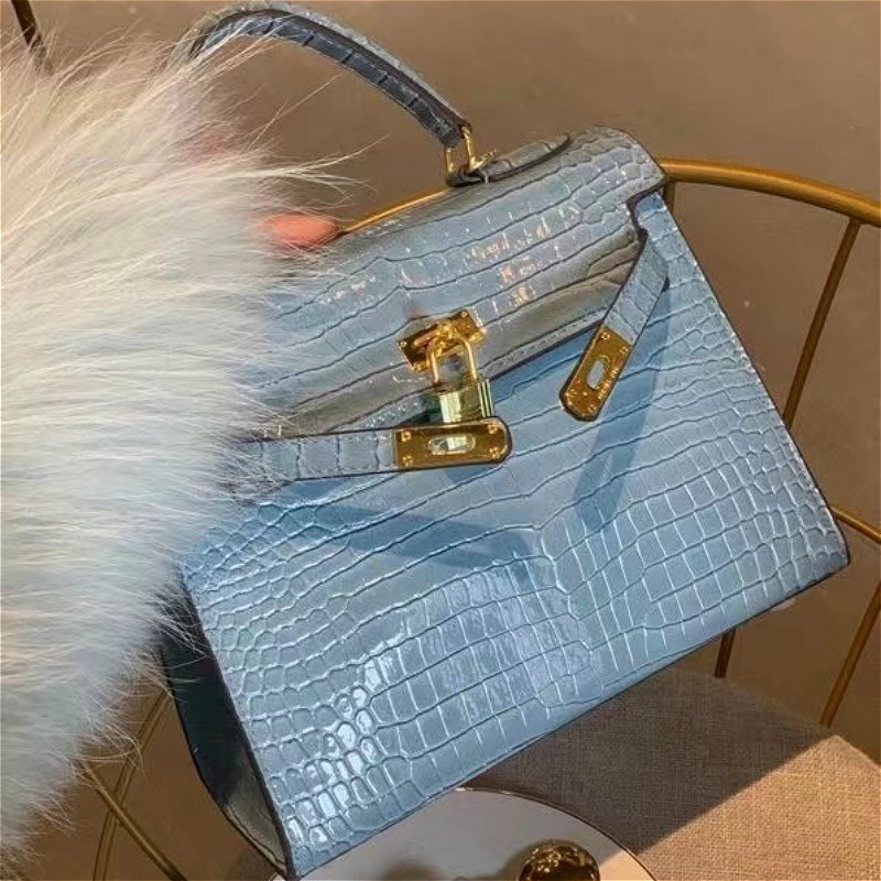 

Crocodile pattern Kelly Bag Cowhide Shoulder Bag Elegant Graceful Women Bags High-End pochette tote Crossbody Handbag Large Capacity, 9# split.