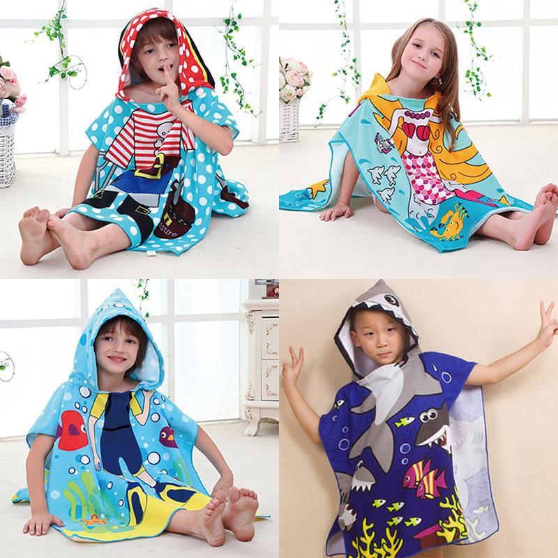 

HotToddler Hooded Beach Bath Towel Cartoon Soft Swim Pool Coverup Poncho Cape For Boys Kids Children 1-12 Years Old Bath RobeHot, B 120x60cm